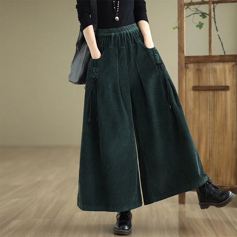 

Corduroy wide-leg pants women's autumn and winter 2025 new culottes pants large size mother autumn break