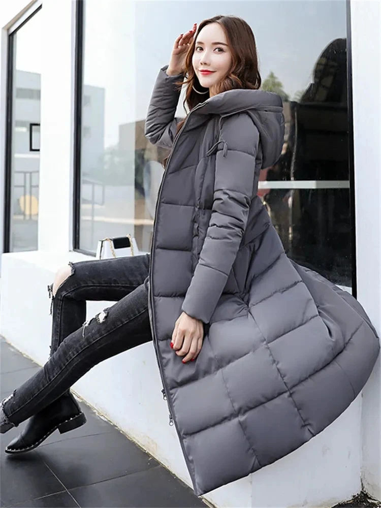 Imagem -06 - Cabolsa com Capuz Parka Puffer para Mulheres Sobretudo de Neve à Prova de Vento Cabolsa de Algodão Longo Quente Moda Branca Inverno Novo 2023