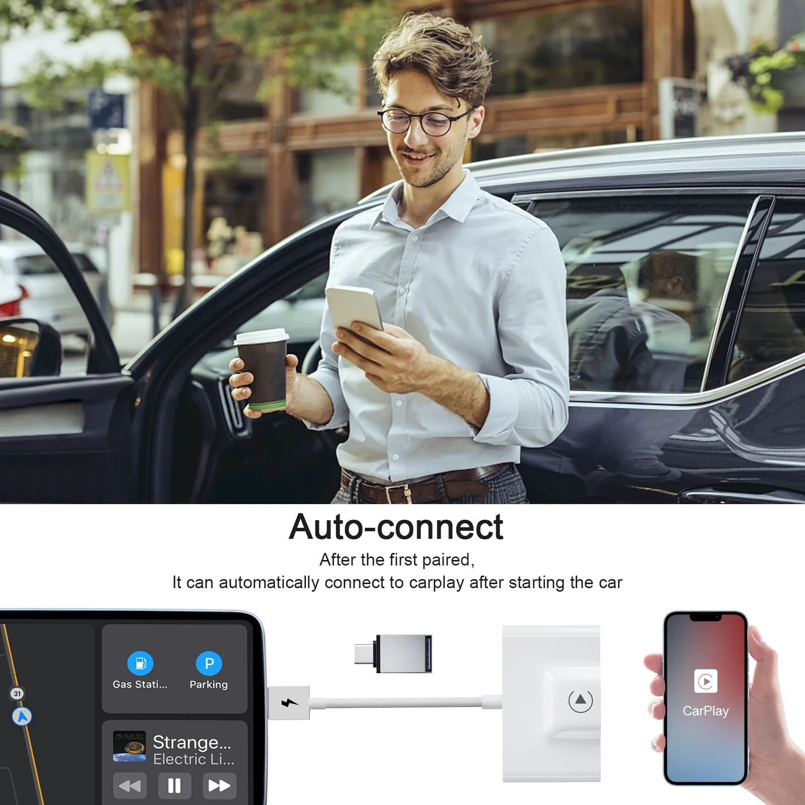 Wireless CarPlay Adapter for iPhone and Apple CarPlay Car, Upgrade Smart Dongle for Converting Factory Wired CarPlay to Wireless