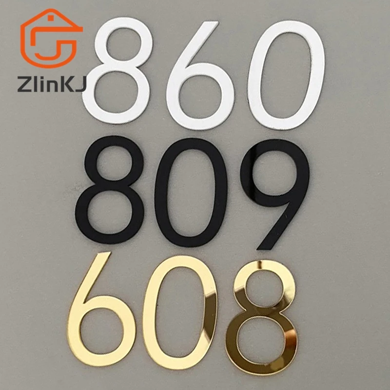 3D Self Adhesive Modern Door Number 0-9 Plaque House Number Door Plate Number Hotel Door Mailbox Address Digits Sticker Sign