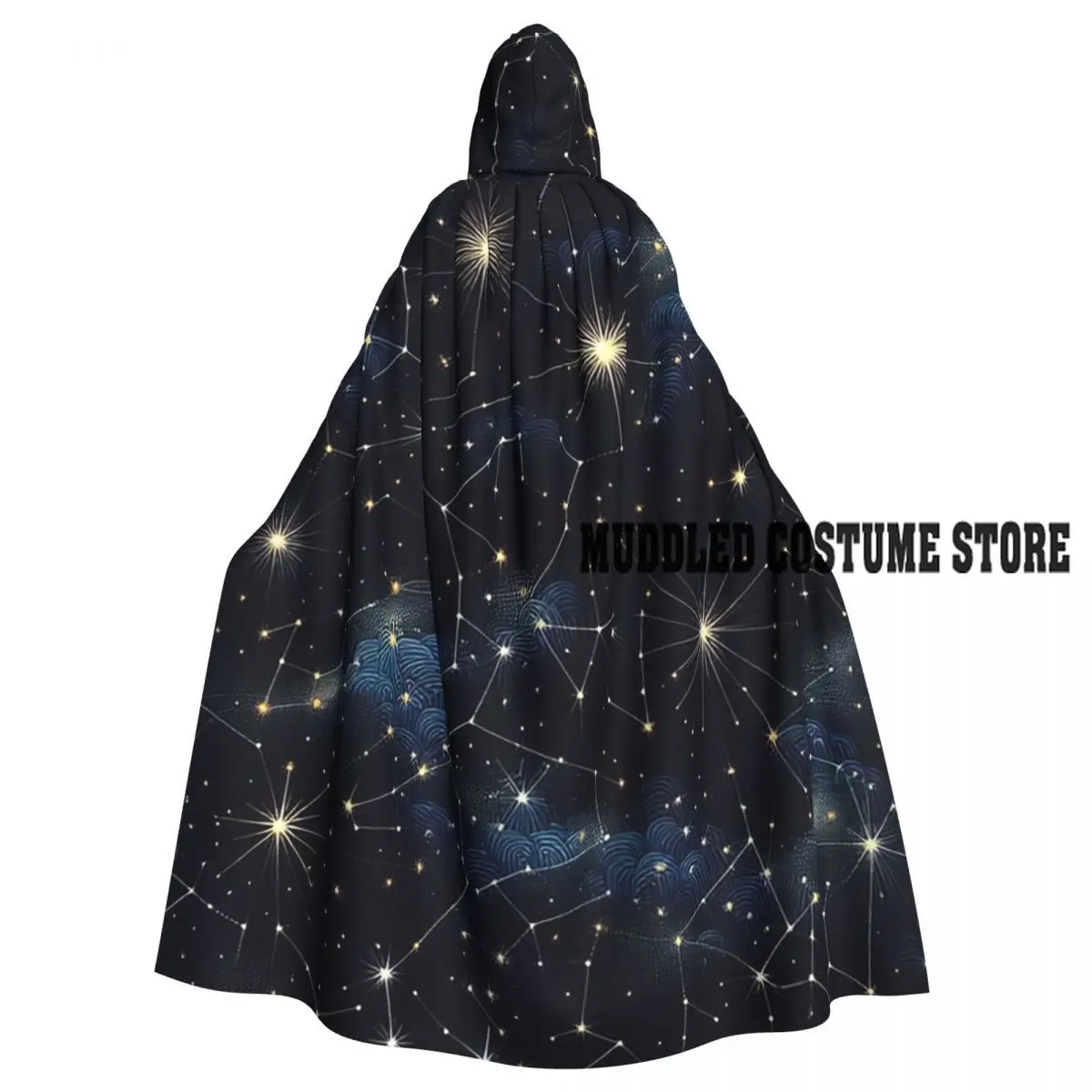 

Ночное небо, золотые небесные звезды, зодиакальные созвездия, длинный плащ с капюшоном, костюм ведьмы, накидка для косплея, Хэллоуин, вечеринка для взрослых, унисекс