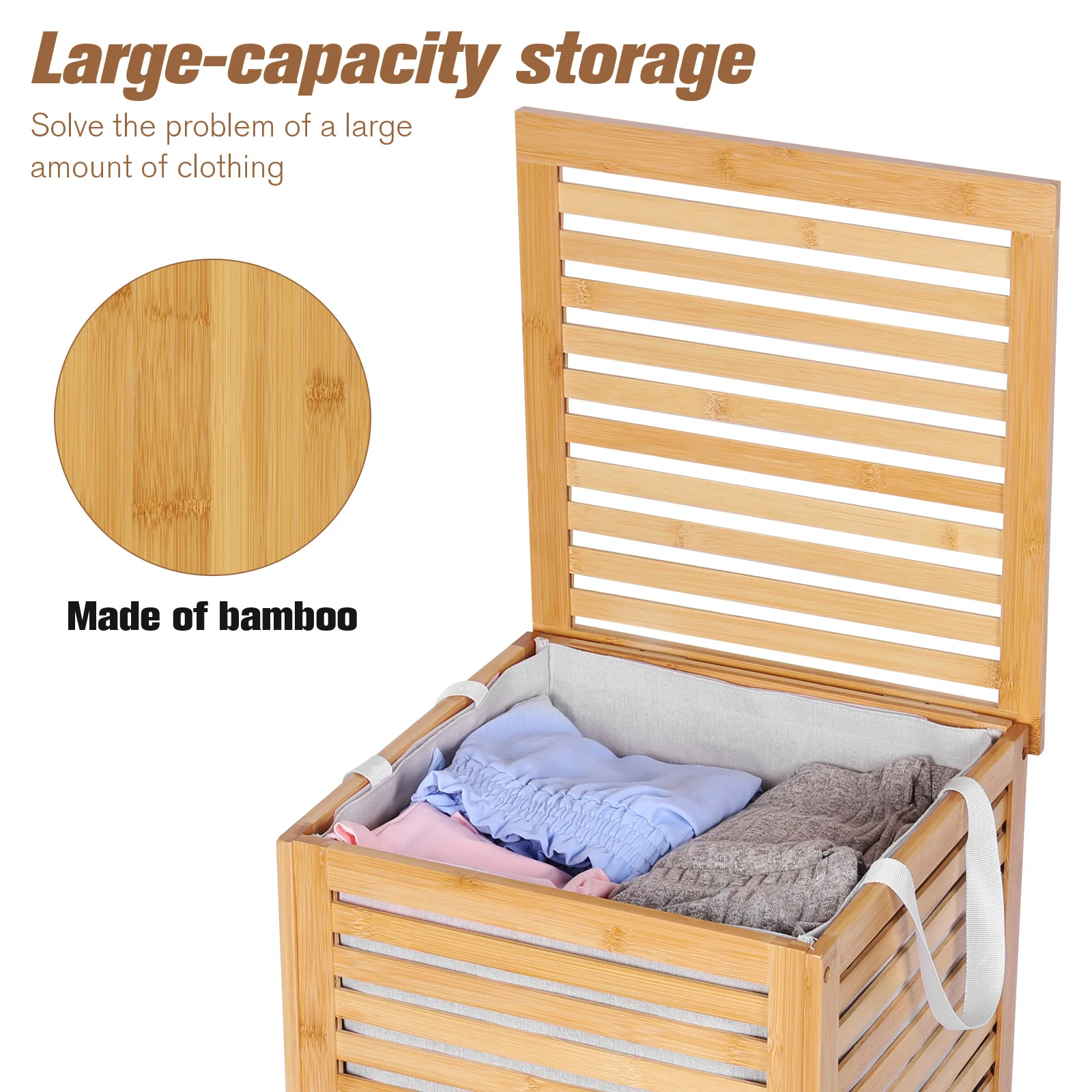 

Bamboo Laundry Hamper with Lid Dirty Clothes Hamper Large Laundry Basket for Laundry Room Bathroom Bedroom