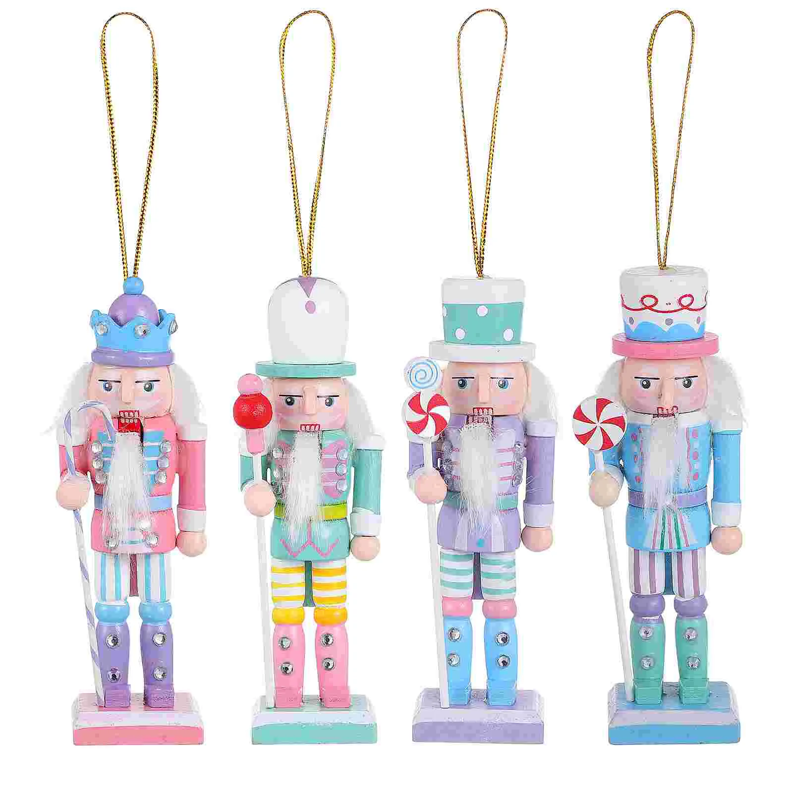 4 Pcs Christmas Dining Table Decor Nutcracker Pendant Wood Ornaments Set Craft Figure