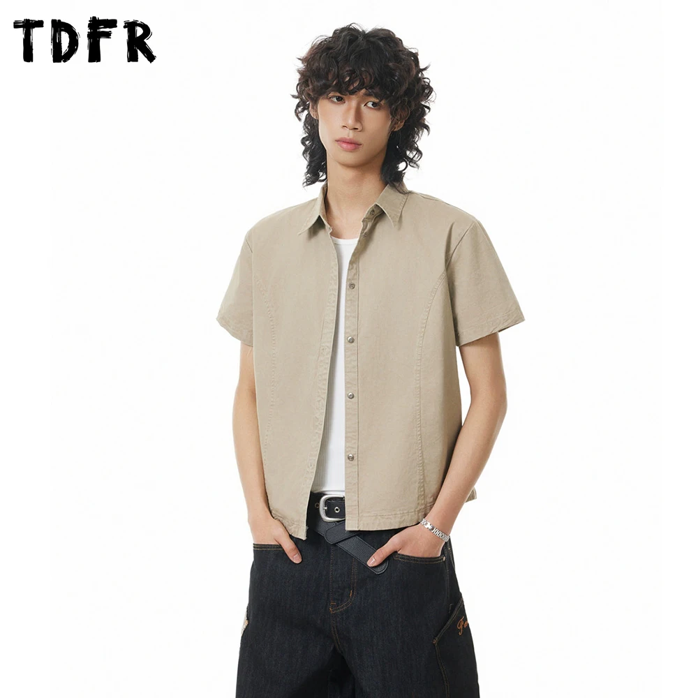 

Washed Distressed Cargo Shirts Mens Retro Solid Color Summer Streetwear Lapel Single Breasted Cotton Shirts Men