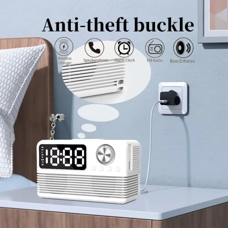 

HIFI Bluetooth-динамик с беспроводной зарядкой Caixa De Som со светодиодной подсветкой, дисплеем часов, громкой связи, AUX SoundBox, FM-радиостанция высокой громкости