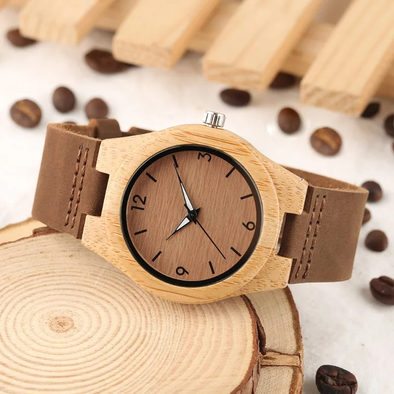 Natural Vintage Bamboo Watch Watch for Ladies Quartz Wooden Band Bracelet Wristwatches Folding Women's Watches