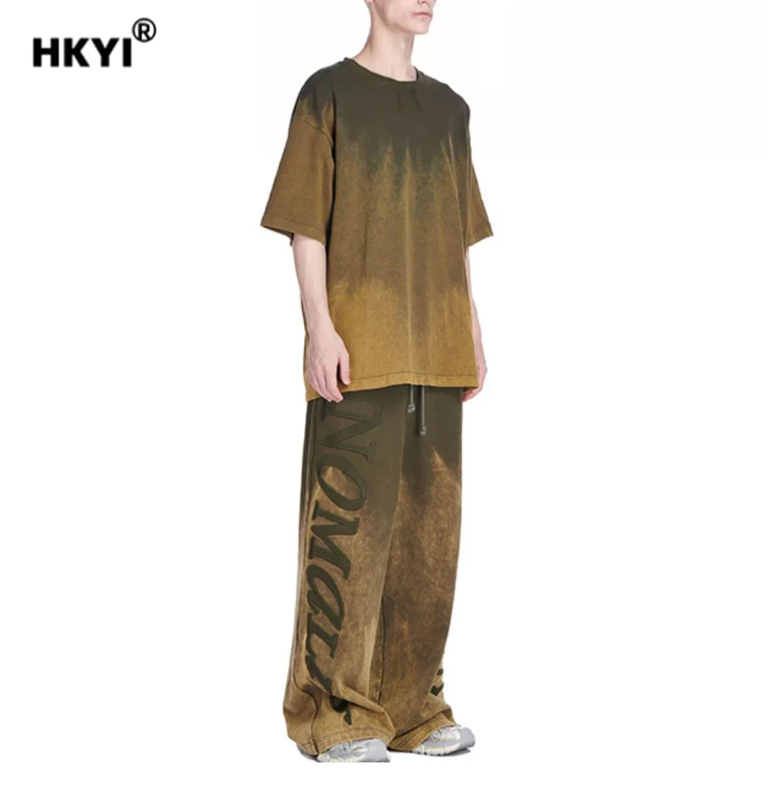 HKYI Trendy Unisex Tee with Dark Tie-Dye Gradient Wash, Loose Fit Short Sleeve T-Shirt for A Stylish Look