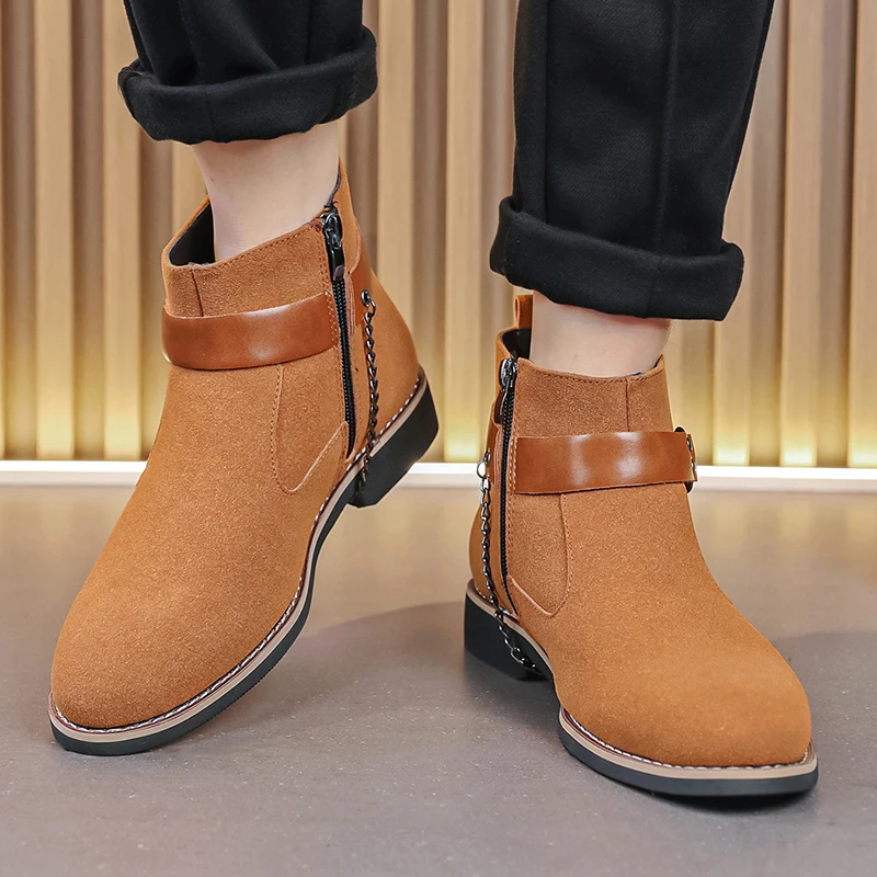 New Side Zipper High Top Boots for Men Business Casual Pointed Solid Color Comfortable Breathable Fashionable Men Boots