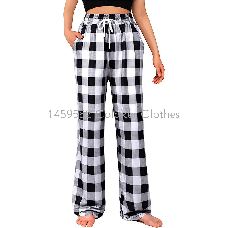 Frauen Weihnachten Pyjama Hosen Herbst Winter Plaid Gedruckt Hosen Mode Lässig Breite Bein Hosen Kleidung Streetwear