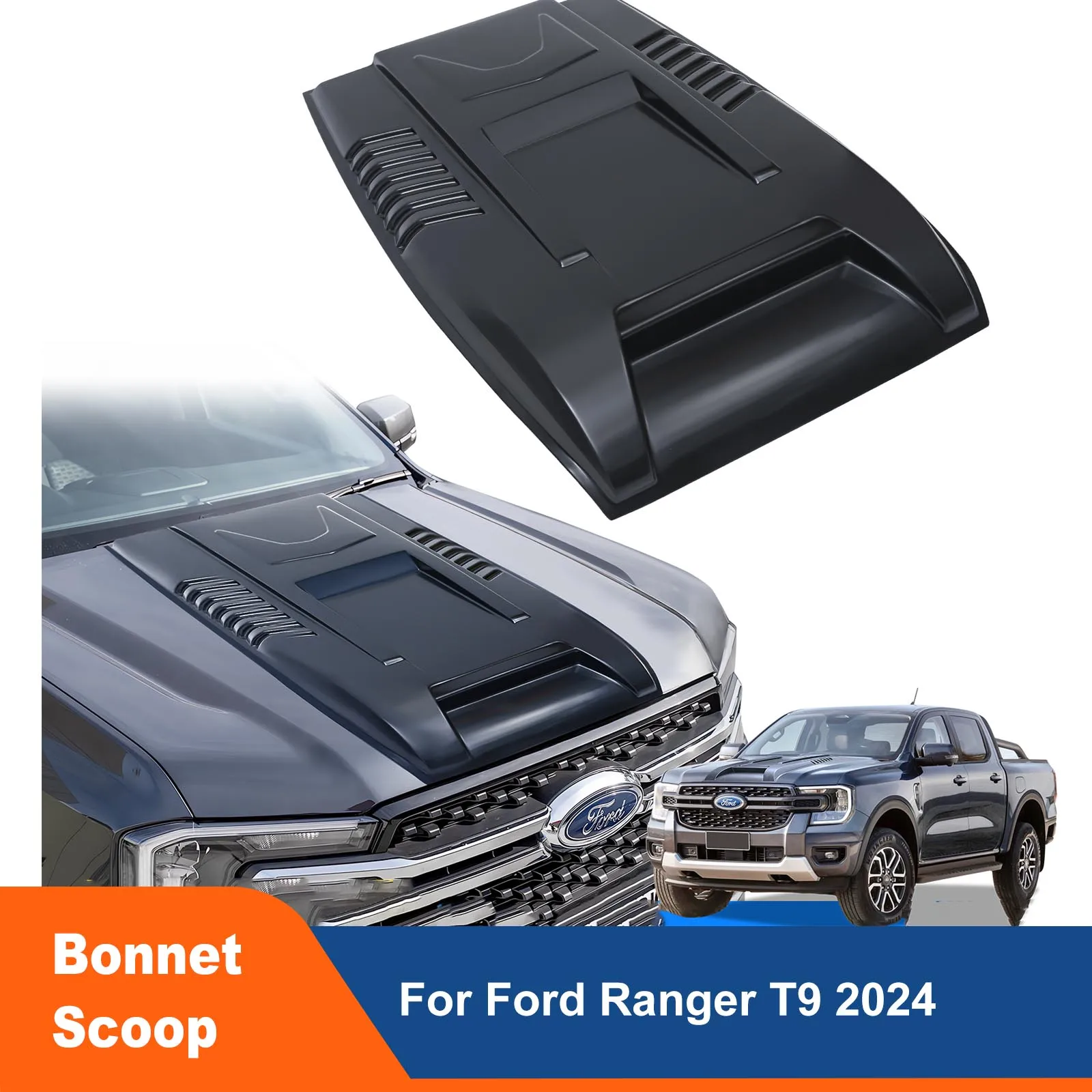 Matte Black Bonnet Scoop Hood Cover  For Ford Ranger T9 Wildtrak XLT XLS XL 2022 2023 2024 Everest Next Gen Accessories