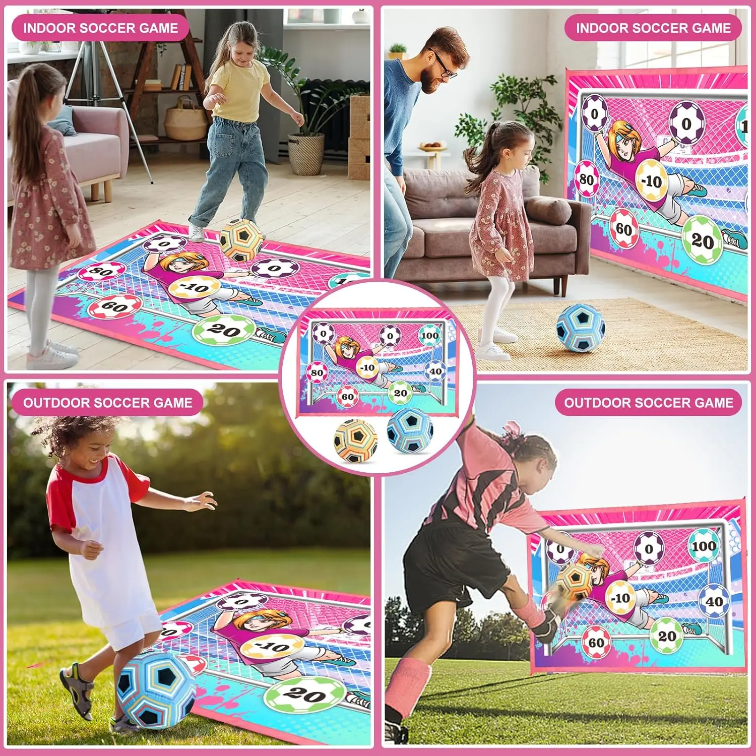 VATOS Soccer Ball Game Set for Girls Kids Toss Football Goal Game with 2 Balls Soccer Toys Indoor Outdoor Sports Game