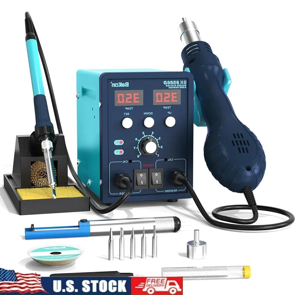 

2-in-1 Soldering Station Hot Air Rework Station 90W Soldering Machine 550W Hot Air Station Adjustable Temperature 5 Tips LCD