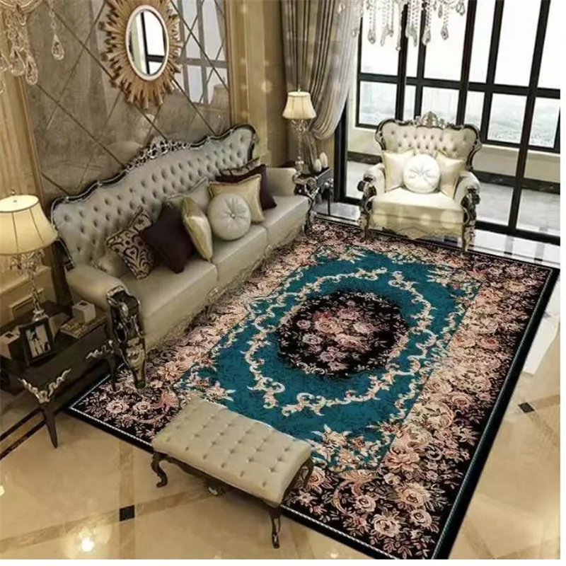 Europe blue Carpet Living Room Anti-skid Balcony Mat Vintage Bedroom Rug Bedside Kitchen Carpet Jacquard Countryside Rug Carpet