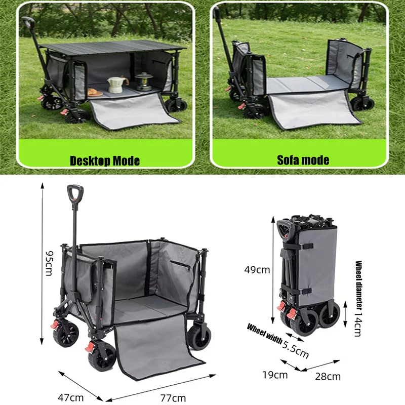 Collapsible Folding Utility Beach Cart Wagon Heavy Duty Large Capacity Fold Wagon Outdoor Trolley Portable Garden Camping Cart
