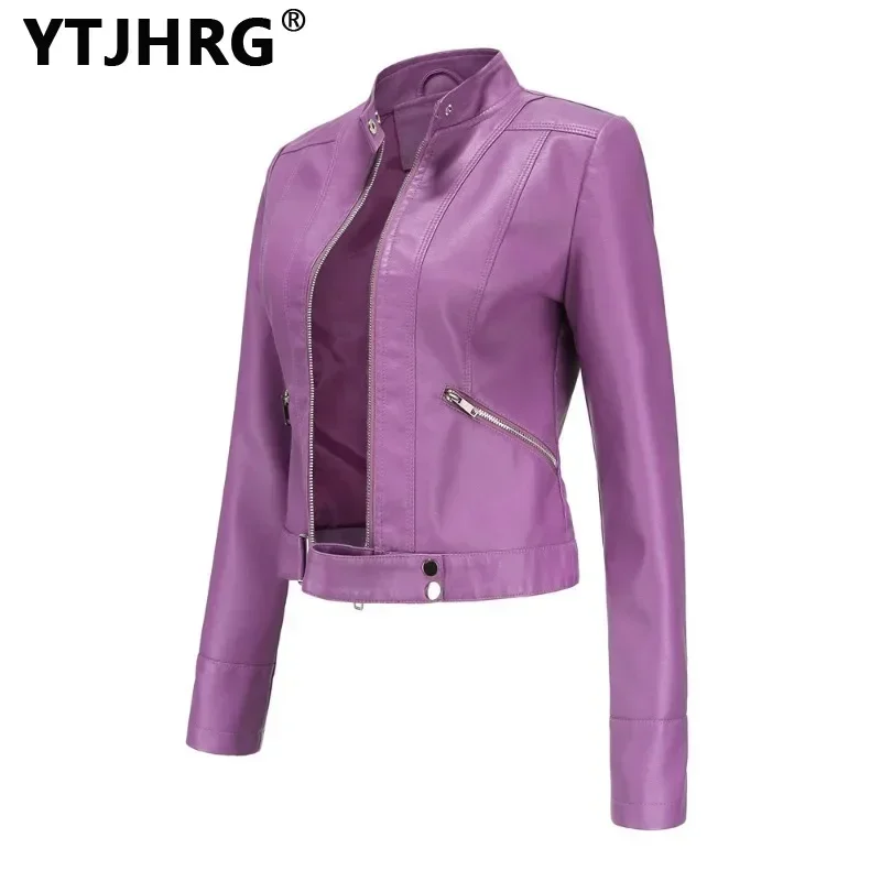 YTJHRG Jackets Women's Leather Coats Female Clothing Fashion Long Sleeve 2024 New Spring Autumn Winter Outwear Motor Biker Tops