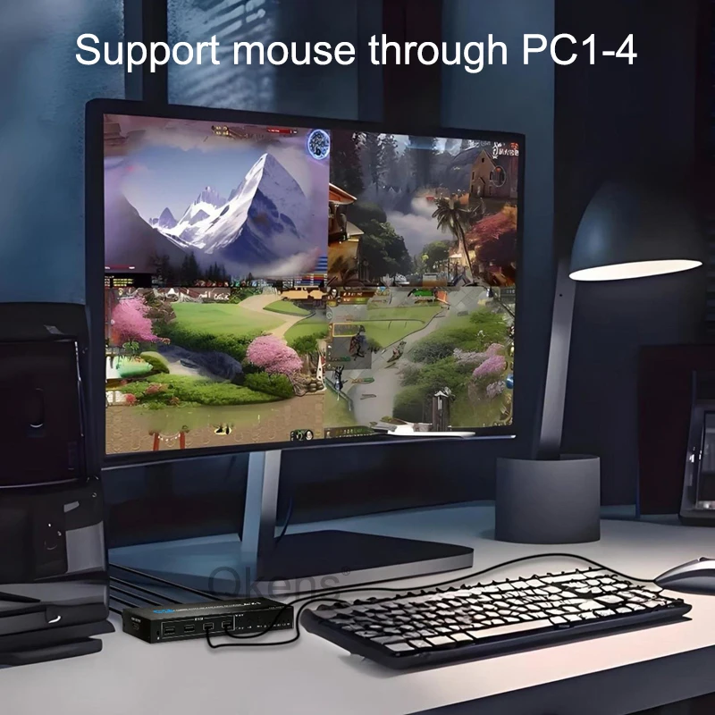 4K 4x1 HDMI KVM Seamless Switch Multiviewer 1+3 2 3 4 Screen Display on One Monitor , 4 Laptop PC Share Mouse Keyboard Monitor
