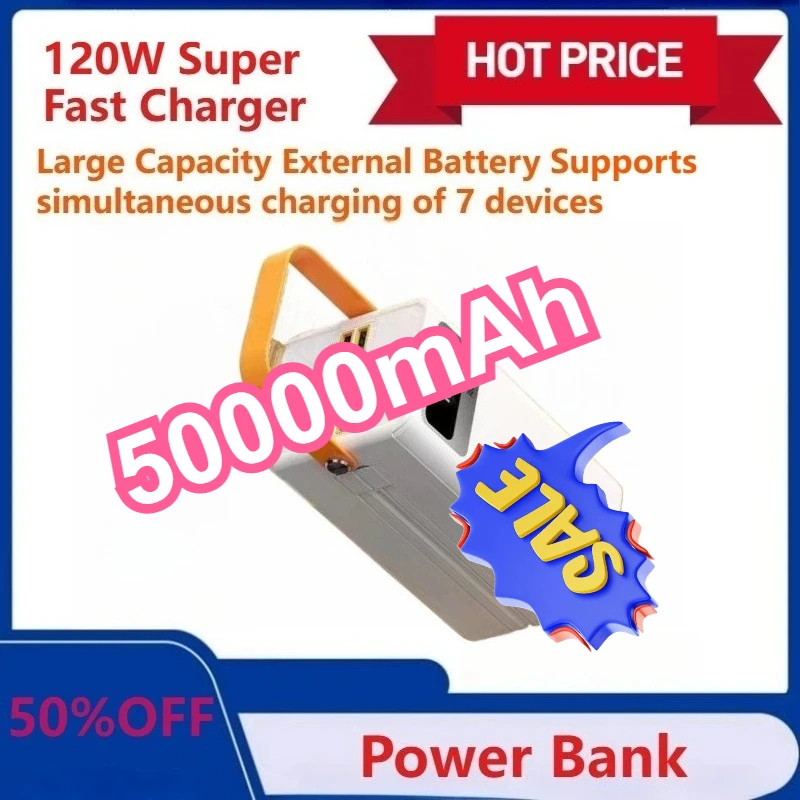 

Power Bank 120W 50000mAh Super Fast Charger Large Capacity External Battery Supports simultaneous charging of 7 devices