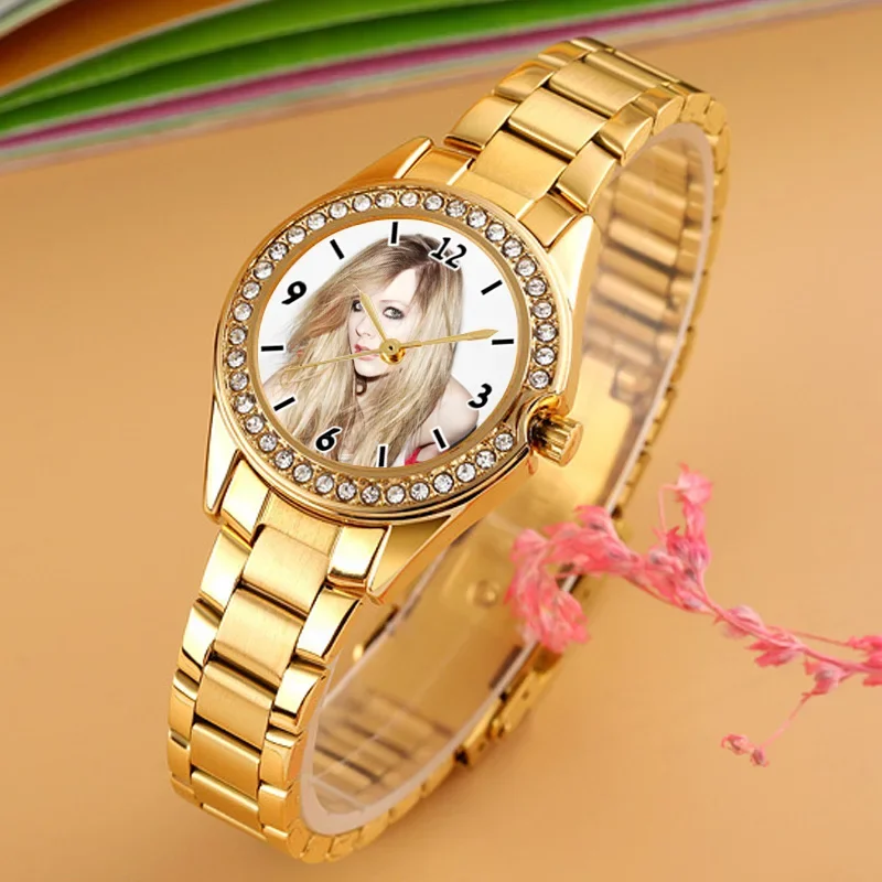 Esfera de reloj personalizada para mujer, esfera de reloj personalizada con diseño de logotipo de foto, su propio reloj dorado, regalo único para niña, amiga, reloj familiar