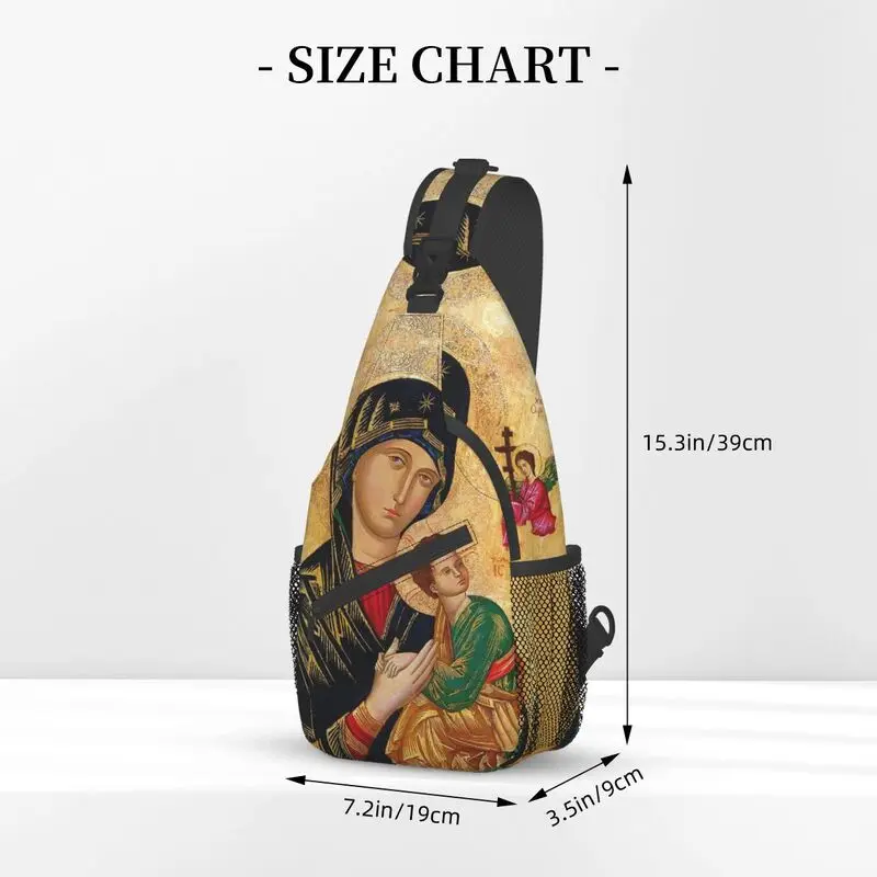 Our Lady Of Perpetual Help Crossbody Sling Backpack Men Roman Catholic Virgin Mary Shoulder Chest Bags for Camping Biking