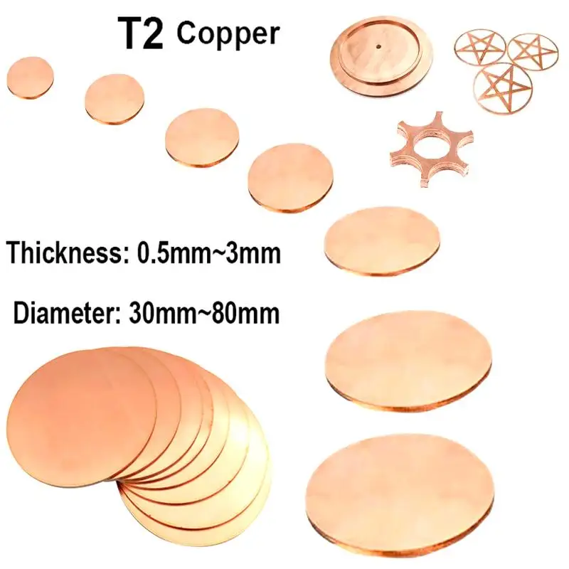 

1-2pcs Diameter 30mm 50mm 60mm 80mm,Thickness 0.5mm 0.8mm 1mm 2mm 3mm,T2 pure coppers disc, round plate