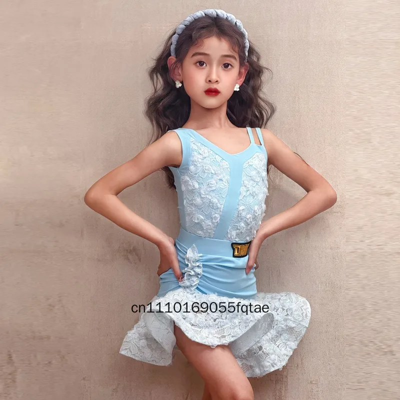 New Girls Latin Dance Practice Outfit High-End Professional Training Set Sleeveless Stretch Latin Performance Costume For Kids