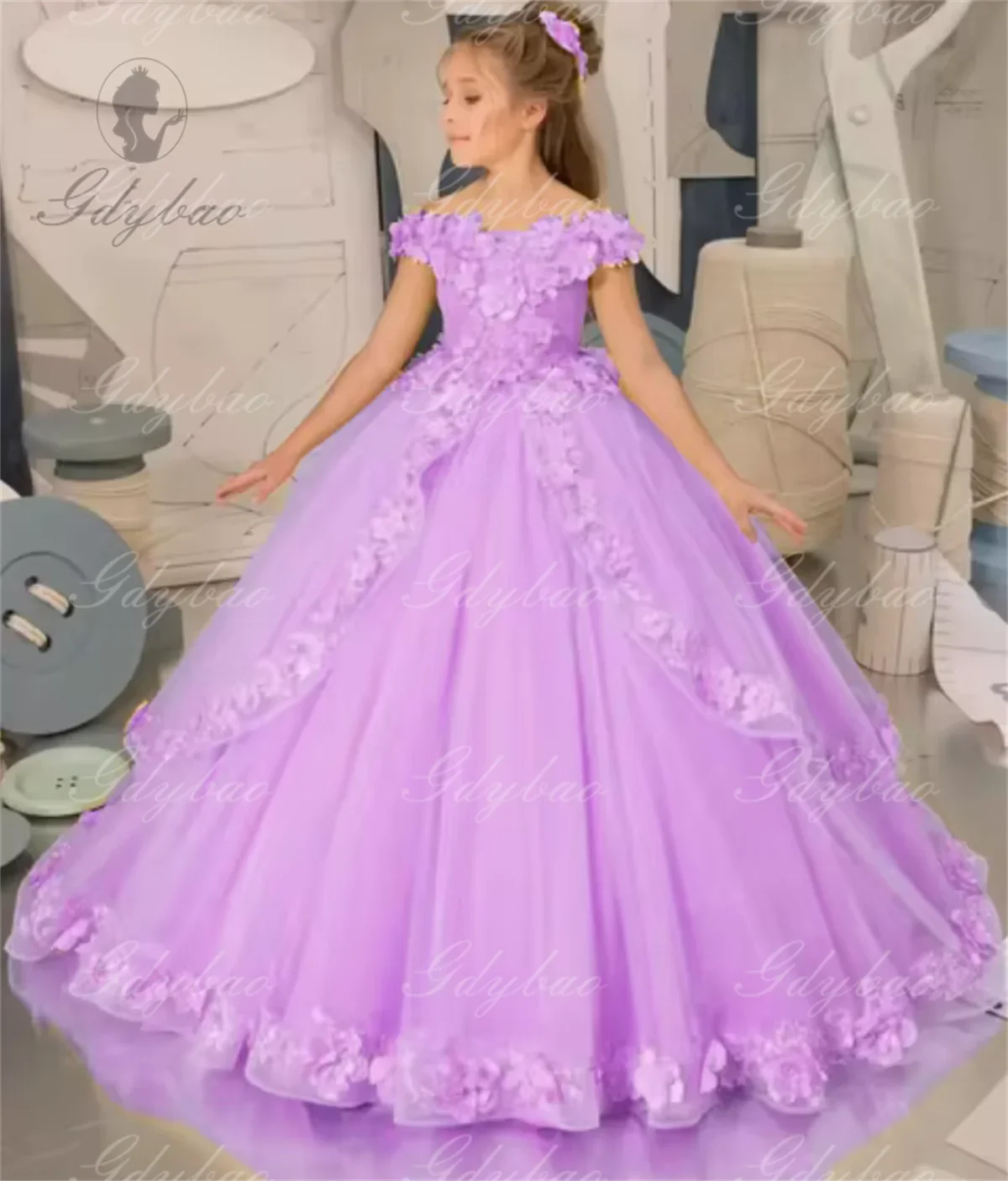 Robe de mariage en dentelle à fleurs pour filles, avec des appliques moelleuses, pour première Communion, anniversaire, mariage, spectacle, soirée pour enfants