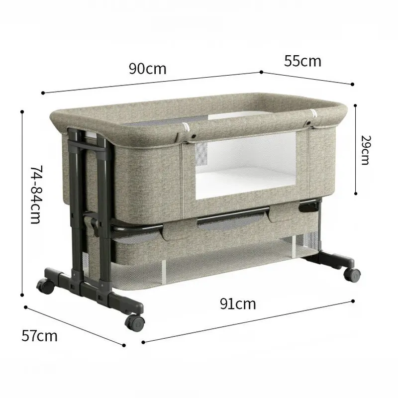 Multi-functional Crib Splicing Large Bed, Portable Newborn BB Cradle Bassinet With 5 Height Adjustable