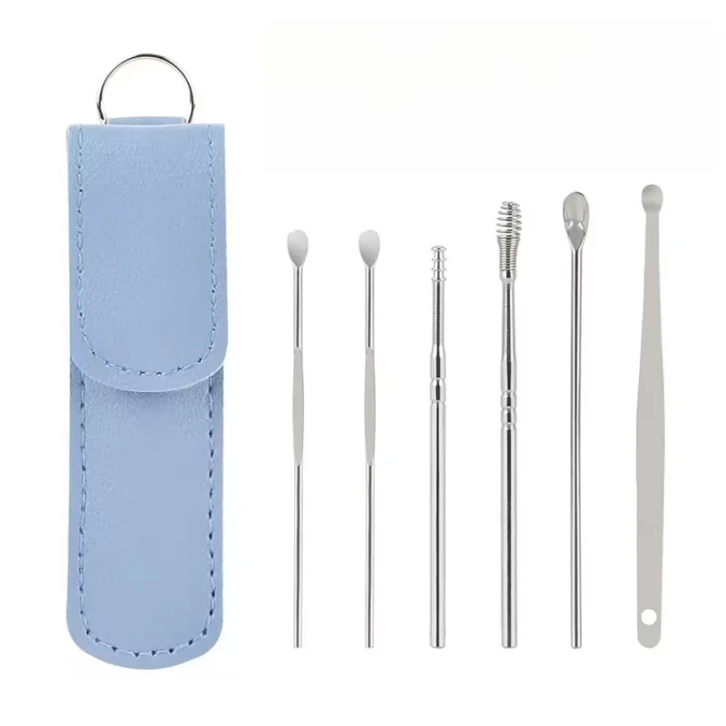 Effectief 6-delig oorsmeerreinigingsgereedschap met spiraalvormige oortjes en oorcurette, oorverzorgingshulpmiddel voor dagelijks gebruik