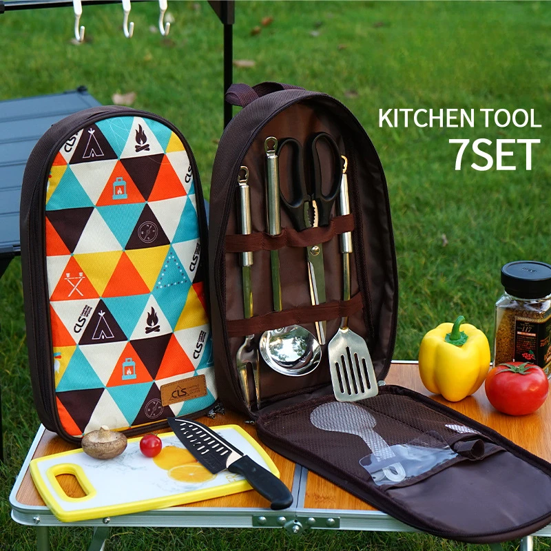 

Outdoor Cookware Set Camping Portable Kitchen 8 Pieces Set Self-drive Tour Picnic Picnic Barbecue Stainless Steel Kitchenware