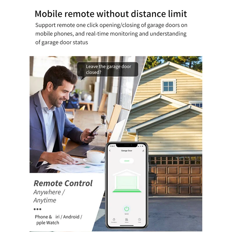 -ABGQ Tuya Smart Life App WIFI Garage Door Opener Controller Gate Door Open Close Monitor Voice Control For Alexa Google