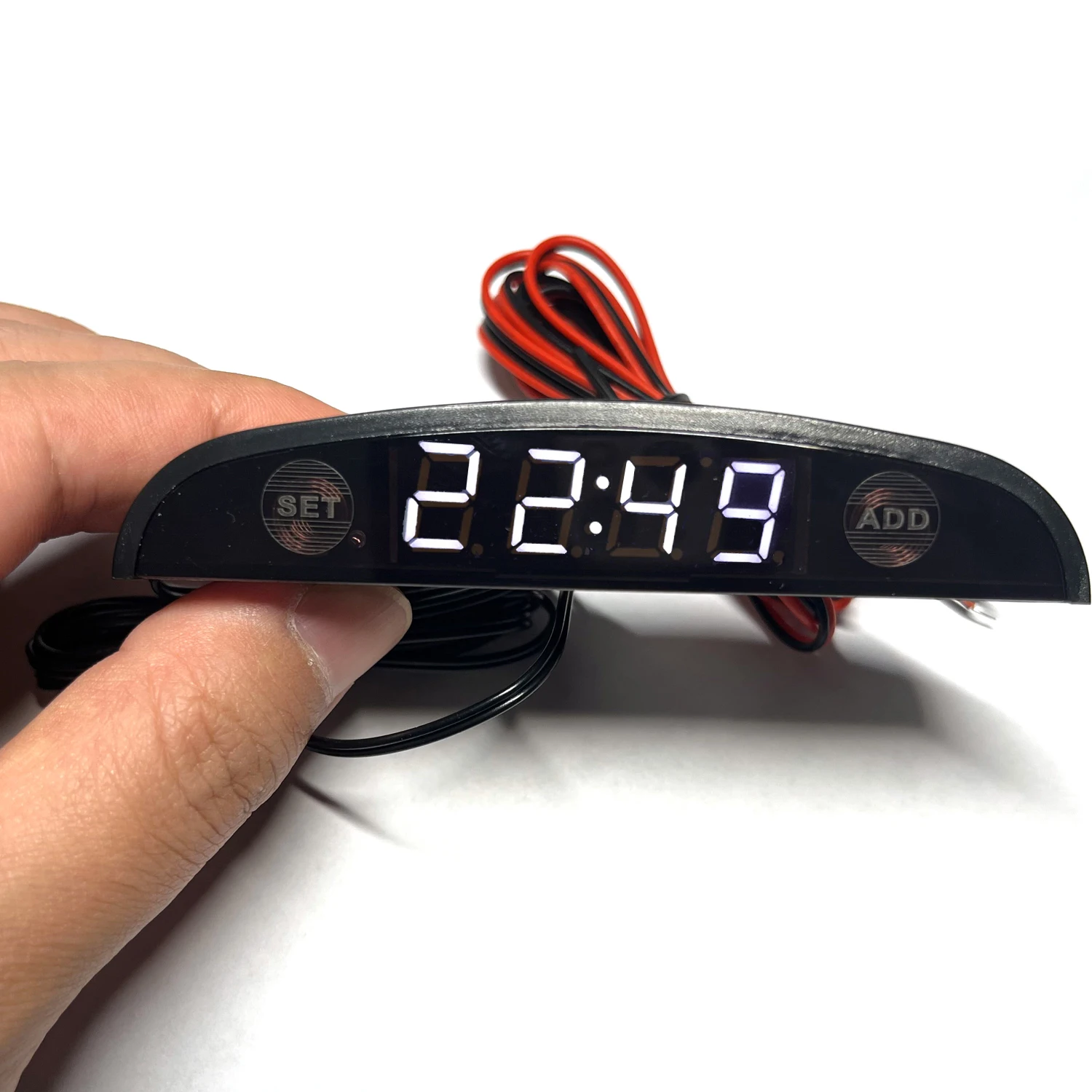 White Inverted 12-24V Moon Type Car LED Thermometer Voltmeter Clock LED Display Car Dashboard Clock Dual Temperature Sensor