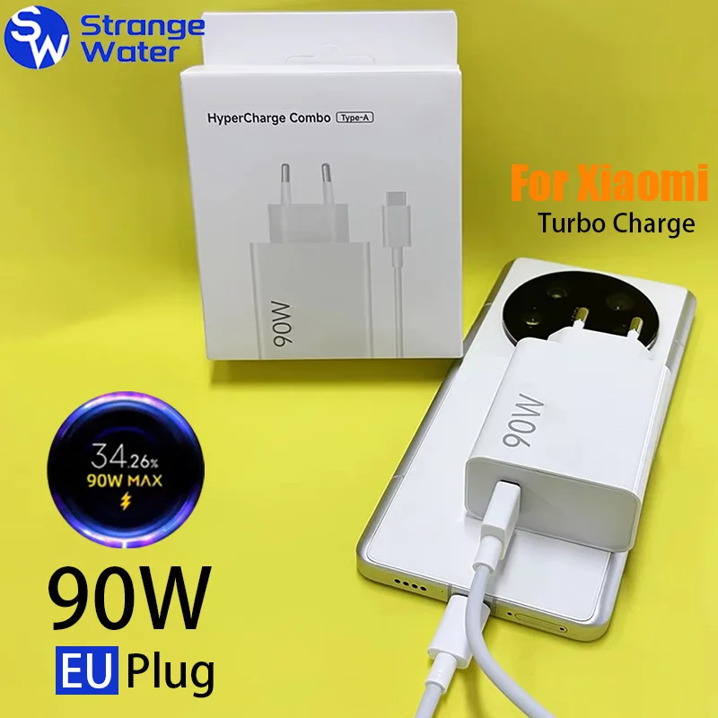 

Зарядное устройство 90 Вт, сверхбыстрая зарядка, кабель USB 3.0 Type-C, адаптер питания EU для Redmi Note 13, Xiaomi 15, 14 Ultra