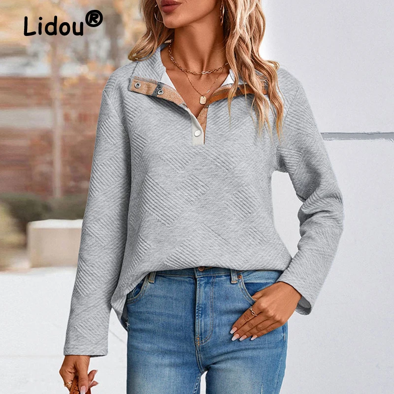

2023 Women Fashion Vintage Plaid Print Patchwork Long Sleeve Loose Sweatshirts Y2K Female Autumn Casual Streetwear Pullover Tops