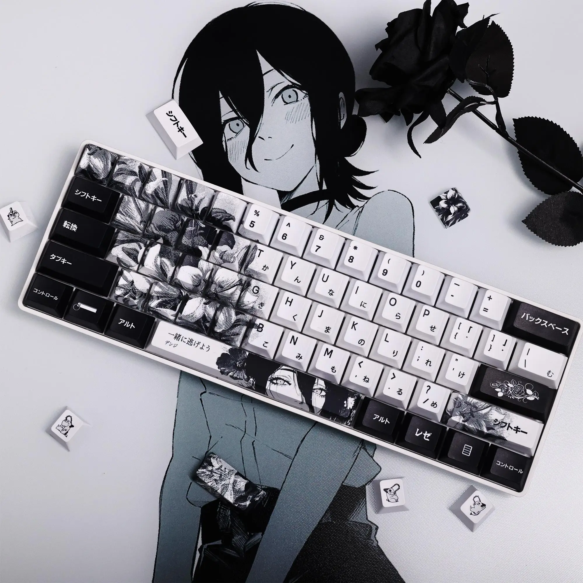 Anime Reze Keycaps Set White Black Customized Pbt Sublimation Cherry Profile Keyboard Keycaps For Madlions Keyboard Accessories