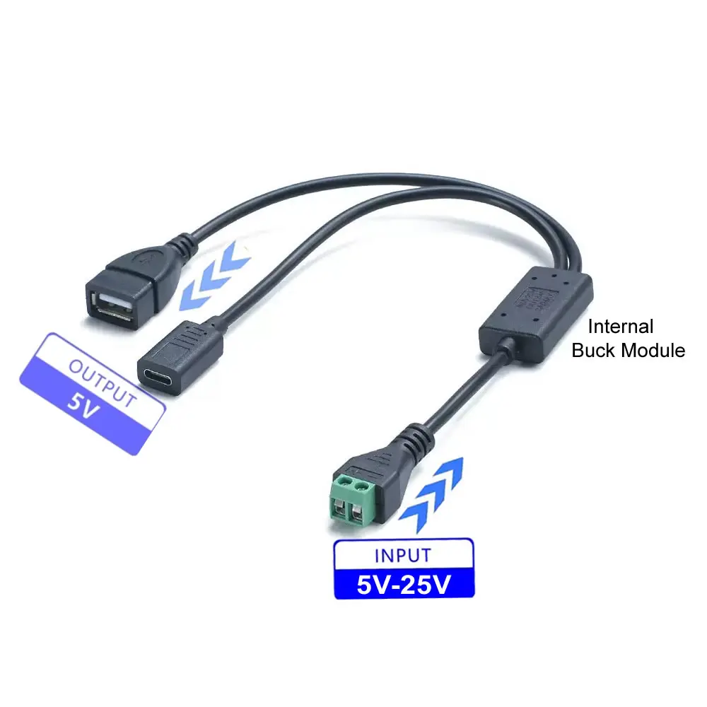 12V 24V to 5V 3A DC Step Down Buck Converter Power Supply Module, 2pin DC-DC XT60 to USB/Type-C Step Down Adapter Charging Cable