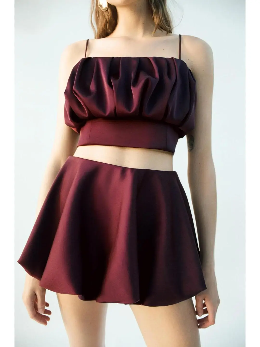 

Sexy Balloon Sve ter Top And Lantern Pants Women's Faion Set for Early Autumn ort Length Brandl Adult Clothing