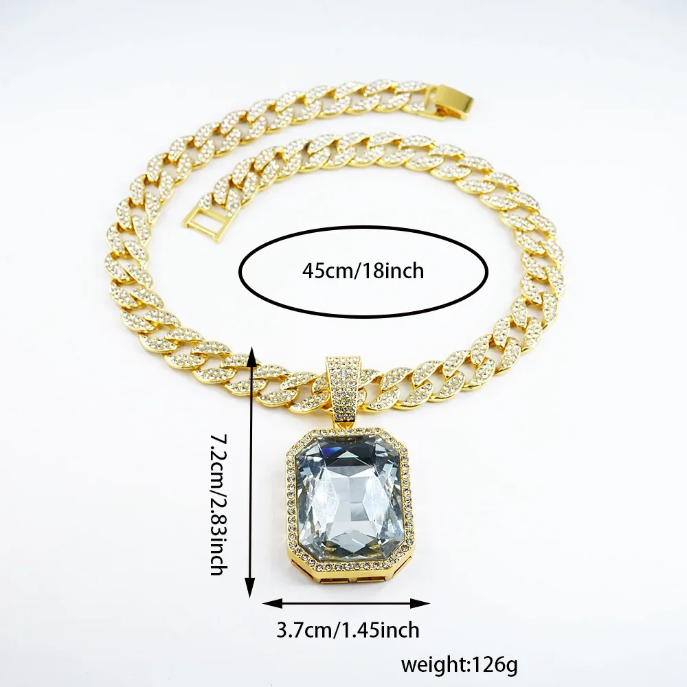 

Hip Hop Big Colorful Crystal Pendant Necklace For Men Women Punk Party Wedding Necklace Simple Fashion Jewelry Girls Gift