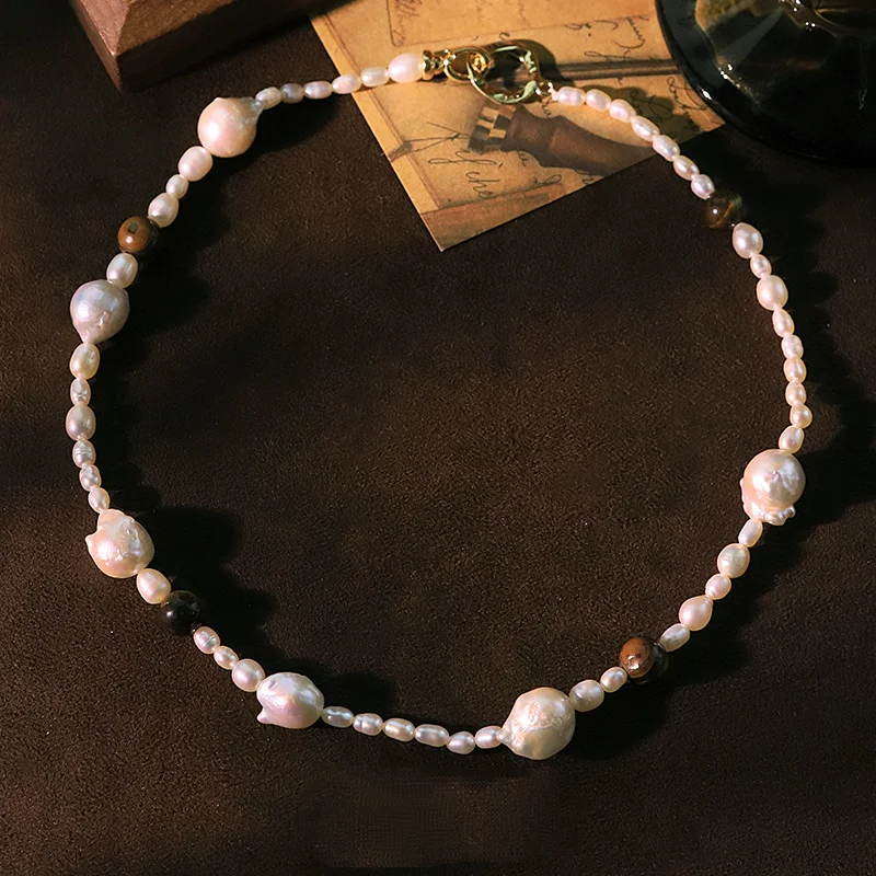 

Оригинальное ожерелье с натуральным жемчугом «Тигровый глаз» для женщин, модная цепочка на шею, универсальное очаровательное колье на ключицу, нагрудники, ювелирные изделия, подарки