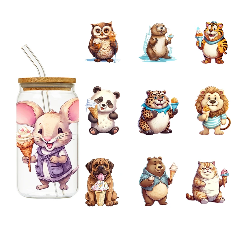 LETOP 1PCS Small Animals Eating Ice Cream Uvdtf Wraps 16oz Dtf Transfers Cup Wraps Tumbler Wraps Transfers