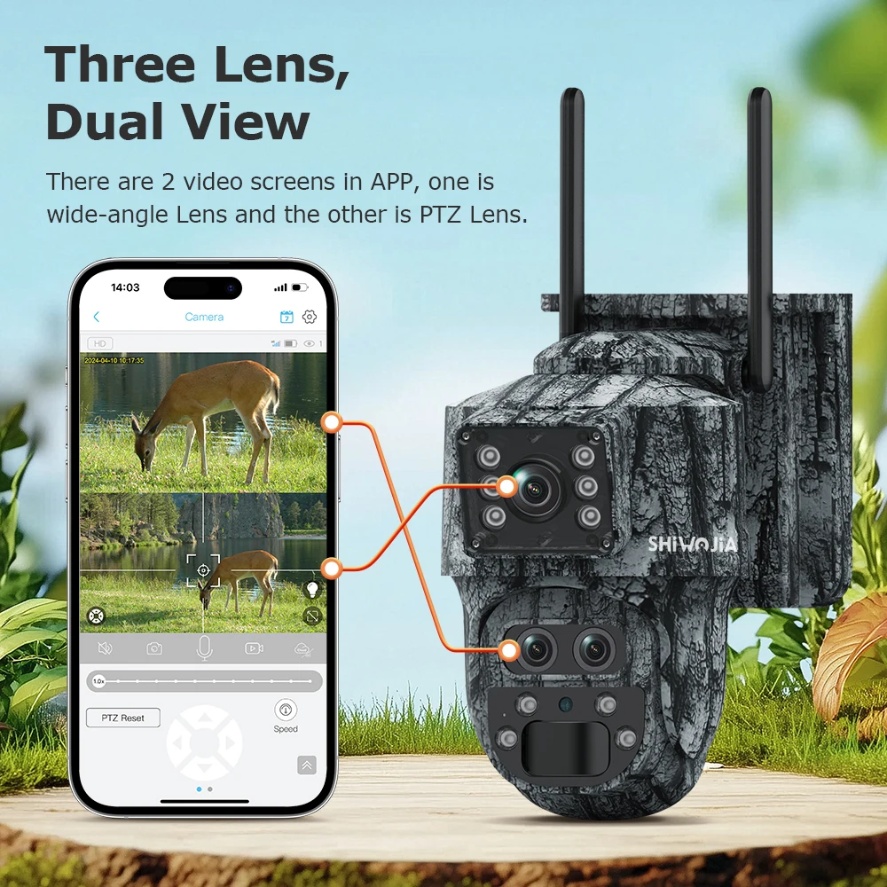 SHIWOJIA 12MP 15-кратный зум 4G Sim двойной экран солнечная камера уличная 4K три объектива автоматическая защита безопасности автоматическое отслеживание камеры видеонаблюдения