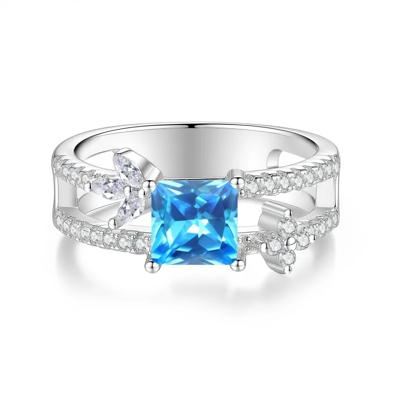 S925Sterling Silver Plated18KGolden Laboratory's Growing Gem Princess Cut Colorful Moissanite Ring Wedding Diamond Ring