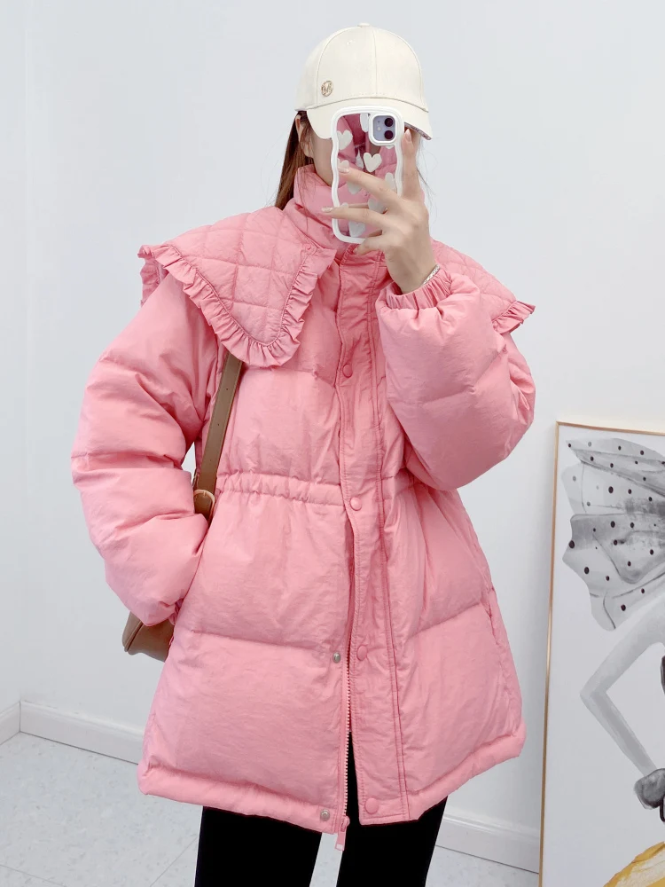 2023 Winter New Women Short Korean Fashion Coat Thick Navy Doll Collar Jacket Warm Cotton Padded Casual Female Parkas