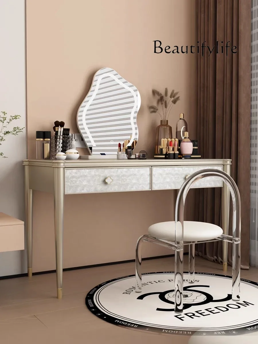 40 L Light luxury solid wood shell dresser combination French cream style small apartment bedroom makeup advanced sense