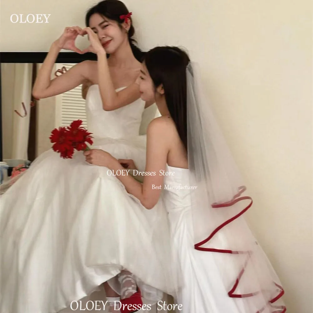 OLOEY abiti da sposa semplici a-line corea servizio fotografico Sweetheart lunghezza del pavimento abiti da sposa corsetto indietro abito da sera fata in Tulle