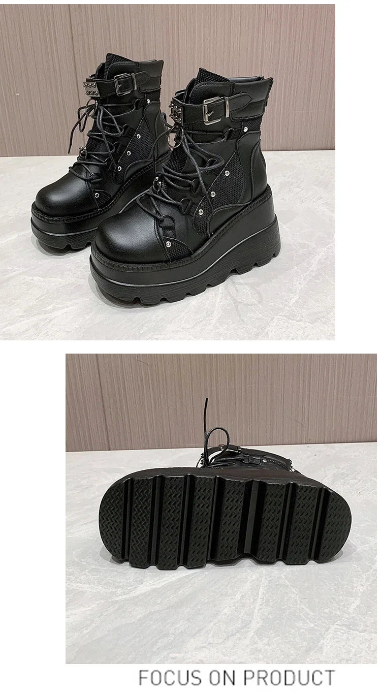 Damenstiefel 2024, Herbst-Damen-Stiefeletten, Plateau-Keile, hohe Absätze, kurze Stiefel, neues Modedesign, Reißverschluss, Cosplay-Schuhe der Frauen – Detail 23