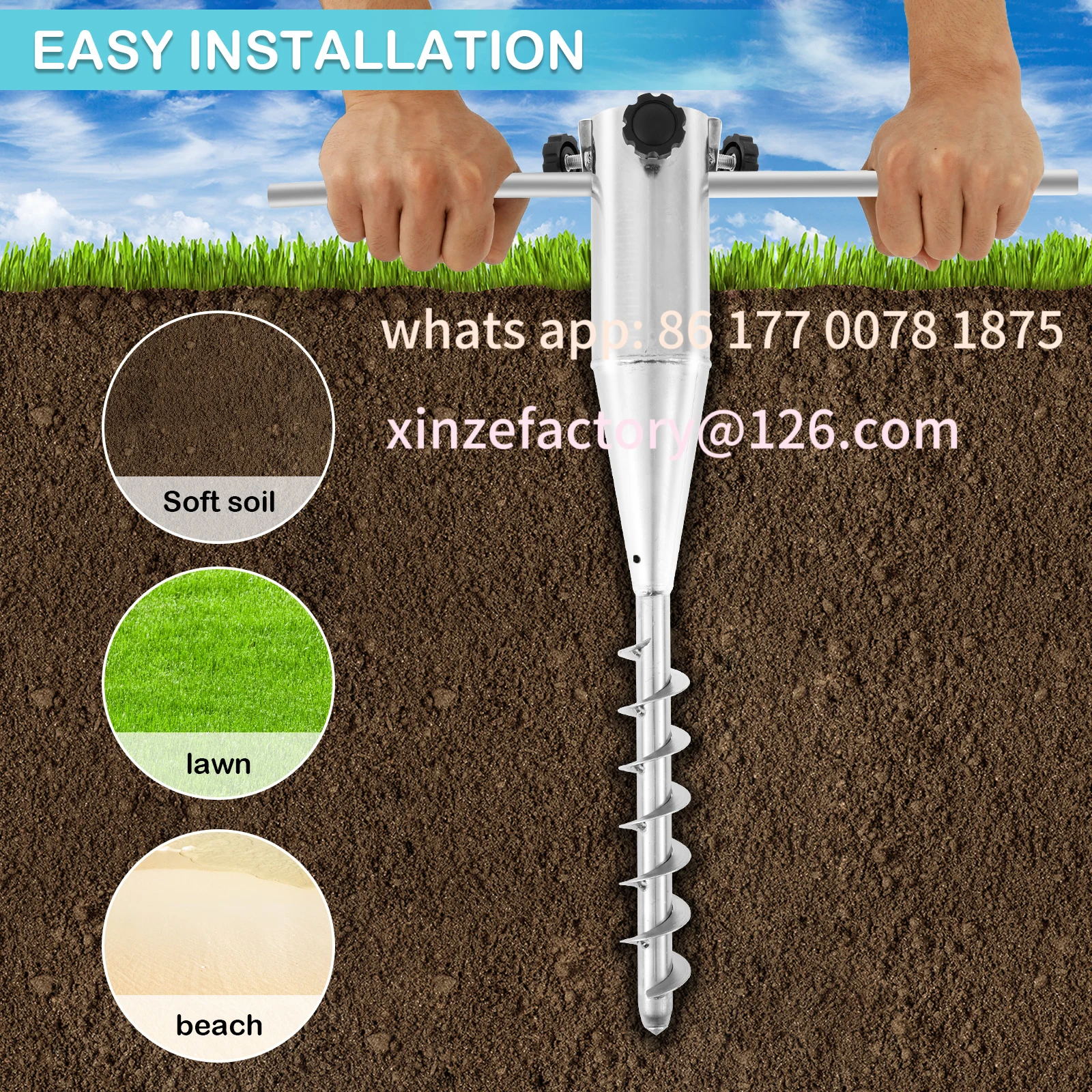 Customizable Iron Beach Umbrella Sand Anchor Outdoor Windproof Camping Grass Ground Adjustable Spiral Stand Parasol Sun