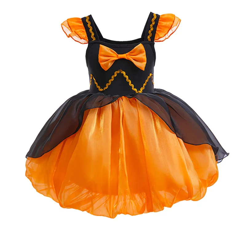 Sleeveless Orange and Black Tutu Dress for Girls, Halloween Fairy Princess Party Costume with Accessories Kit