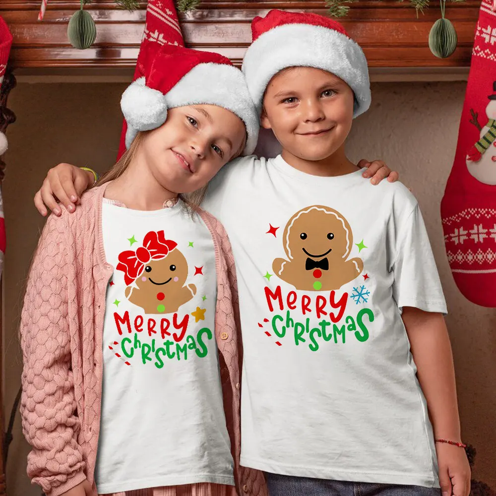 

Gingerbread Man Printed Kids Shirts Christmas Party Boys Girls Outfit Winter Holiday Child T-shirt Xmas Children Clothes Tops
