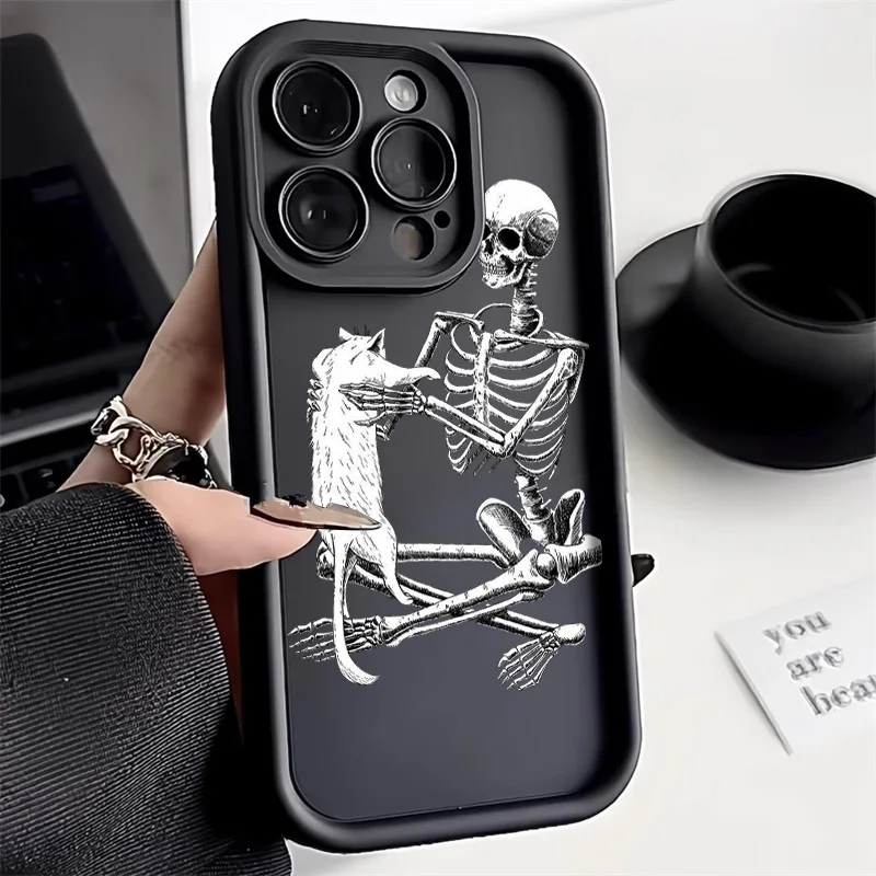 Shockproof Matte Phone Case For iPhone 14 13 11 12 15 16 Pro Max XR XS Max X 7 8 16 Plus SE 2020 Silicone Soft Skull Back Cover