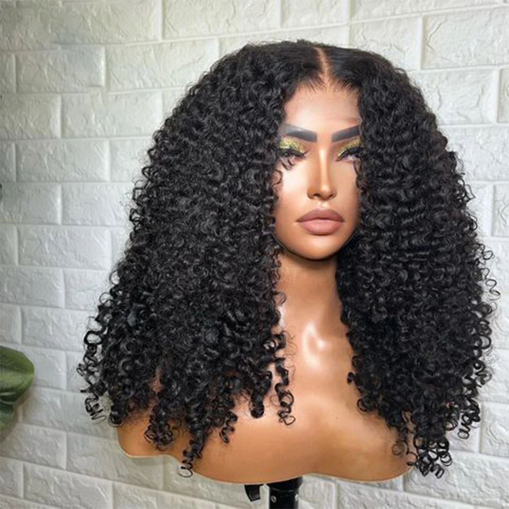 

Natural Black Soft Long 26Inch Kinky Curly Lace Front Wig For Black Women Synthetic Preplucked Glueless Baby Hair Daily